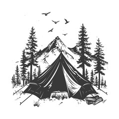 silhouette camping tent black color only