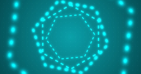 Multiple dotted technology benzene rings hexagons moving cyber computer bg. Data beams scientific chemistry formula bg design elements stock footage. Polygon cell minimal digital loop grid dots.