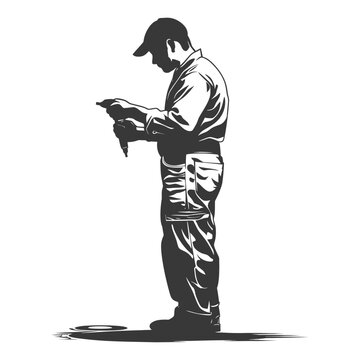 recommend clip art: silhouette car mechanic in action full body black color only
