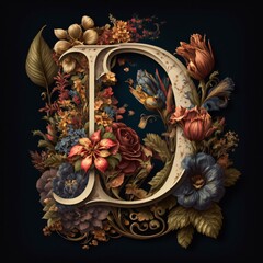 Vintage letter D in the style of the Baroque.