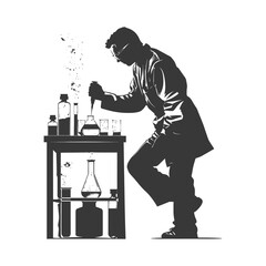 silhouette chemist in action full body black color only