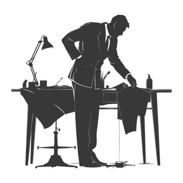 recommend clip art: silhouette clothes tailor in action full body black color only