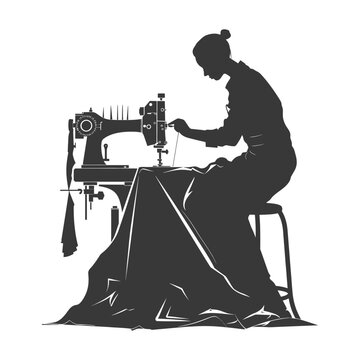 recommend clip art: silhouette clothes tailor in action full body black color only