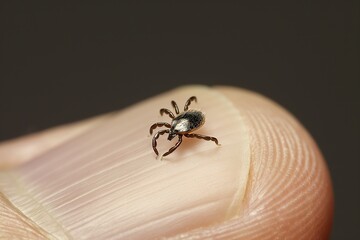 Obraz premium Small spider perched gracefully on persons finger.