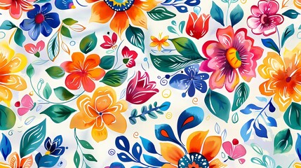 Vibrant garden of watercolor flowers in full bloom