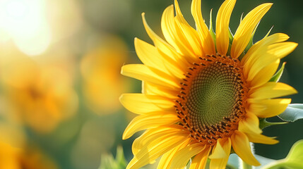 A close-up of a sunflower, capturing its large and cheerful bloom, hd, with copy space