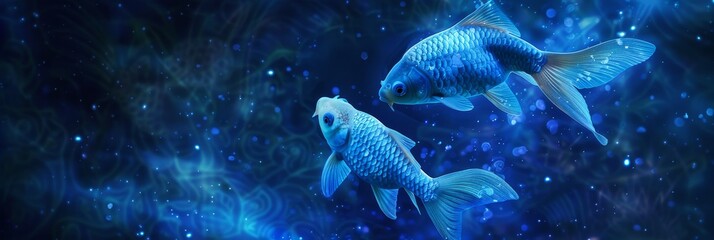 Fototapeta premium Pisces Zodiac Sign, Fish Horoscope Symbol, Two Magic Astrology Fishes, Pisces in Fantastic Night Sky