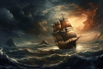 Storm over the sea illustration. Generative AI