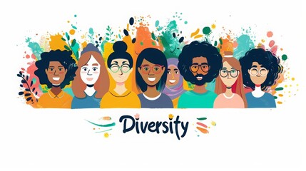 Illustration emphasizing diversity, equality, and inclusion, prominently featuring the word 'Diversity' in the slogan