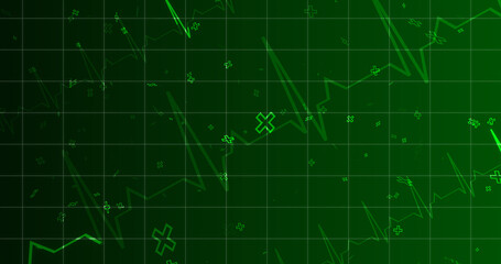 Fototapeta premium EKG ECG Cardiogram moving healthcare medical bg. Health innovation concept with hexagons biotechnology and chemistry molecules bg. Pharmacy DNA presentation infographic medicine drugs nurse aid.