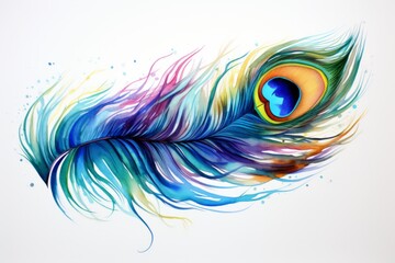Peacock feather on a white background. Generative AI
