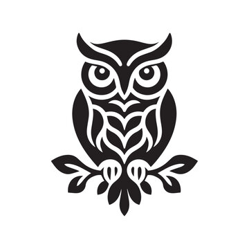 Owl bird silhouette flat vector illustration logo style 