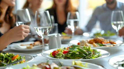 Photo realistic Business professionals engaging in team building lunch emphasizing teamwork  relationships at work   Stock Photo Concept