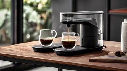 Placing a retro drip coffee maker on a wooden table
