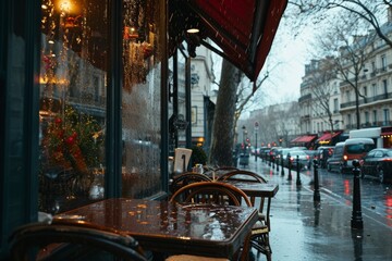 A dreamy cafe on a rainy day, Ai generated