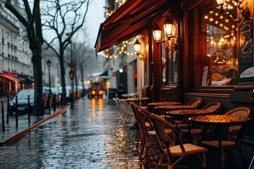 A dreamy cafe on a rainy day, Ai generated