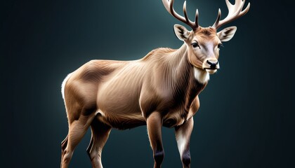 A hyper-realistic digital illustration of a majestic deer standing confidently with detailed fur and antlers.