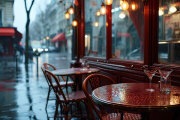 A dreamy cafe on a rainy day, Ai generated