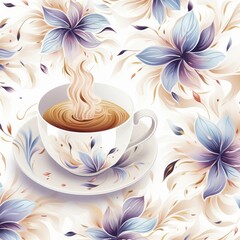 Pastel coffee cup pattern on white background for morning design, high-quality illustration
