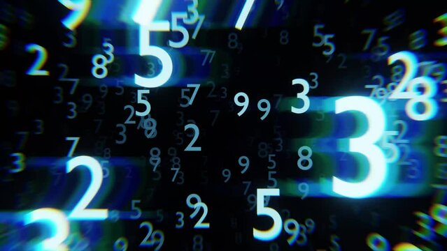 blue numbers fly in space. depth of field. Business background.seamless loop. abstract glow effect 4k loop video