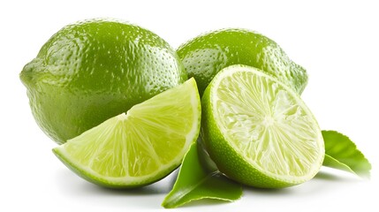 Fresh lime and slice, Isolated on white background