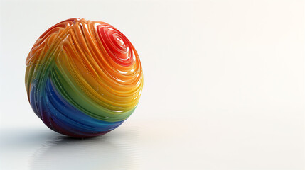 Obraz premium 3D Illustration. Isolated row of colored ball. LGBTQ+ concept. Rainbow colors beach ball isolated on transparent background, PNG, Waves on multi-colored glass sphere. Colorful Abstract Geometric. 