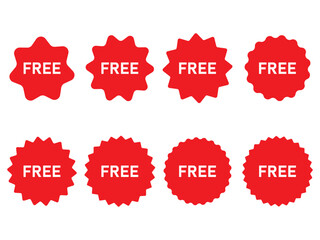 Set of red free tags icon. Special Offer Icon, Sticker Deal Label  Variations, Designed for websites and  interfaces,