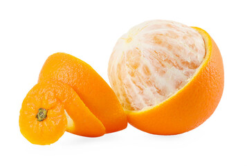 One fresh orange with peel isolated on white