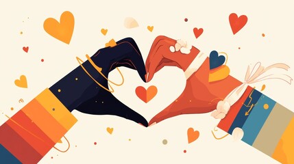 Unity in Diversity - LGBT Multiracial Hands Holding Hearts Illustration for Pride Month Celebration