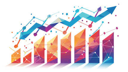 Vibrant chart depicting sales or advertising growth with an upward arrow trend.