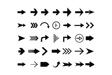 Arrow icons set.  Mega set of vector arrows. Set different arrows or web design.  Arrow flat style isolated on white background. 