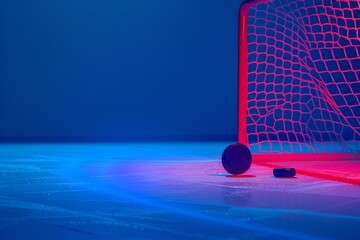 Vibrant hockey scene with colorful lighting. Sports and recreation concept. Abstract image for use in blogs, websites, and advertising. Perfect for sports-themed projects. Generative AI