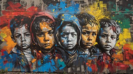 A powerful mural depicting the resilience of children
