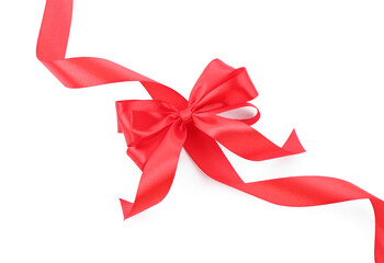 Red satin ribbon with bow isolated on white
