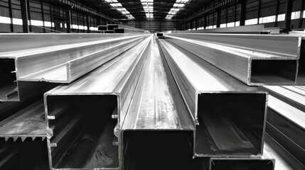 A warehouse brimming with an abundance of metal pipes, creating a captivating industrial scene filled with endless steel beams