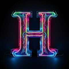 Neon letter H in the form of neon lights. Vector illustration