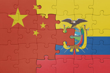 puzzle with the colourful national flag of ecuador and flag of china .