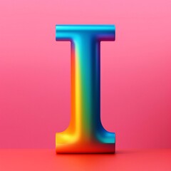 Alphabet letter I uppercase. Rainbow font on pink background. 3d render