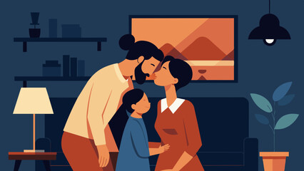 Family Embrace at Home: Intimate Moment of Love and Togetherness. World Kissing Day