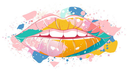 Colorful Abstract Art of Lips with Splattered Paint Design. World Kissing Day