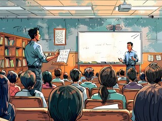 A school principal giving a welcome speech to new students, no text