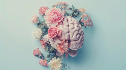 Pastel Human Brain Blossoms, 3D Composition