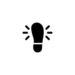 A minimalist black and white graphic icon depicting a single footprint or step symbol, representing movement, activity, and the sound of footsteps