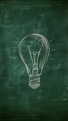 Illuminated Light Bulb Drawing on Chalkboard
