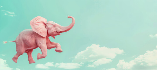Flying Pink Elephant in Pastel Sky