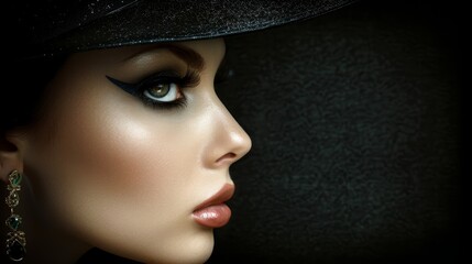  A tight shot of a woman wearing a hat and earrings