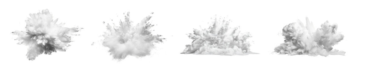 Explosion of white smoke isolated on transparent background cutout png