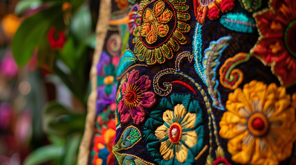 Close Up of Colorful Cloth With Flowers