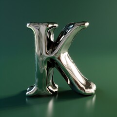 Metal letter K on a green background. 3d rendered illustration.