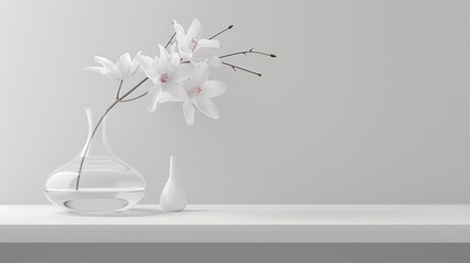  A table holds a white vase overflowing with blooming white flowers Adjacent sits another similar vase, also brimming with pure white blossoms